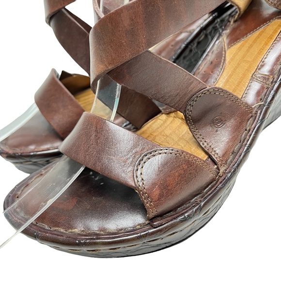 BORN Genuine Leather Strappy Wedge Sandals Slingback Warm Brown Shoes sz 10 - Picture 9 of 16